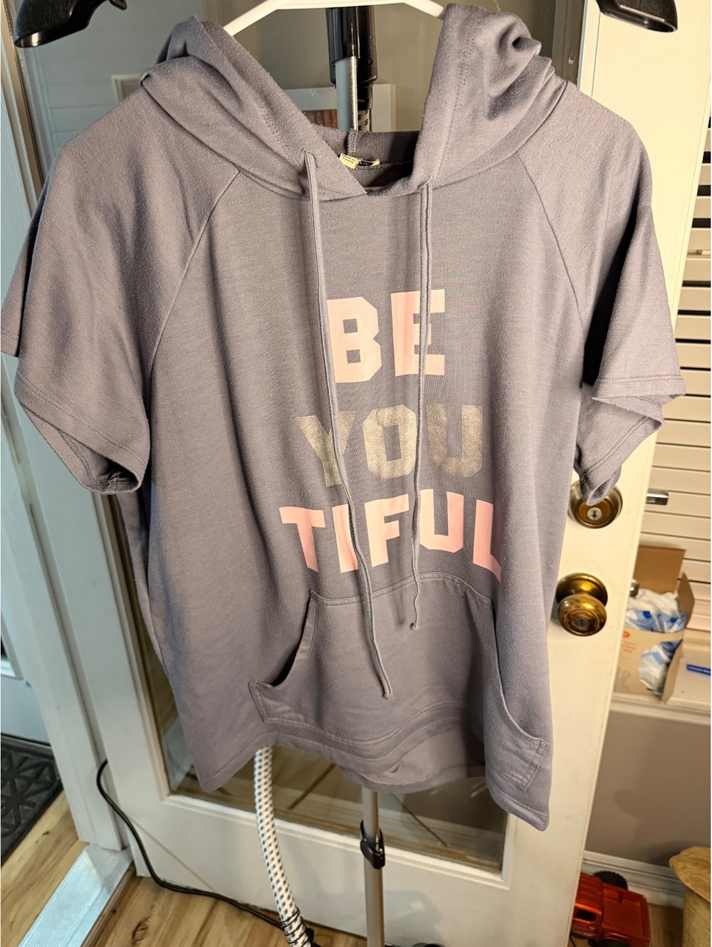 LilyWhite Men's Short Sleeve Hoodie Pullover Large Purple Be You Tiful